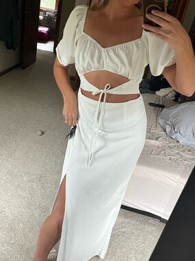 Lulu's White Ivory Puff Sleeve Midi Dress